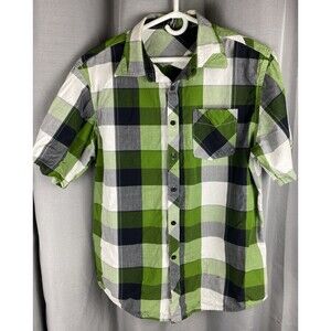Ocean Current Mens Sz L Green Black Checkered Short Sleeve Button Down Shirt